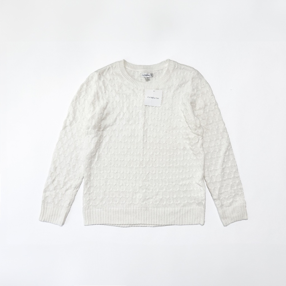 Croft and Barrow Off-White Cable-Knit Crewneck Sweater
